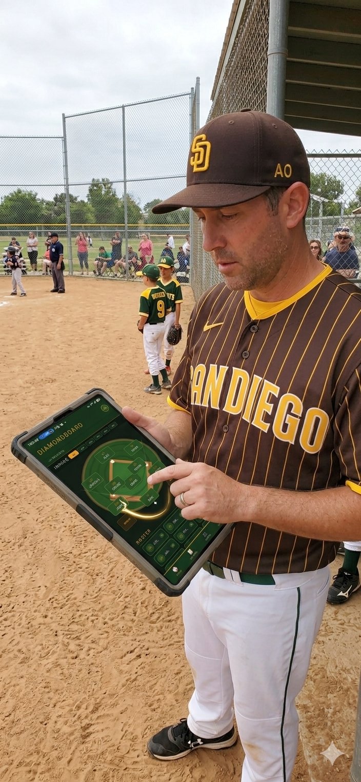 Coach using DiamondBoard on iPad in the dugout